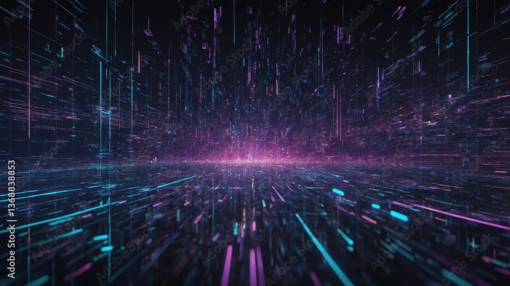 Abstract digital space with glowing lines, dark background, space for text overlay. Abstract digital space with glowing lines, dark background, space for text overlay.
