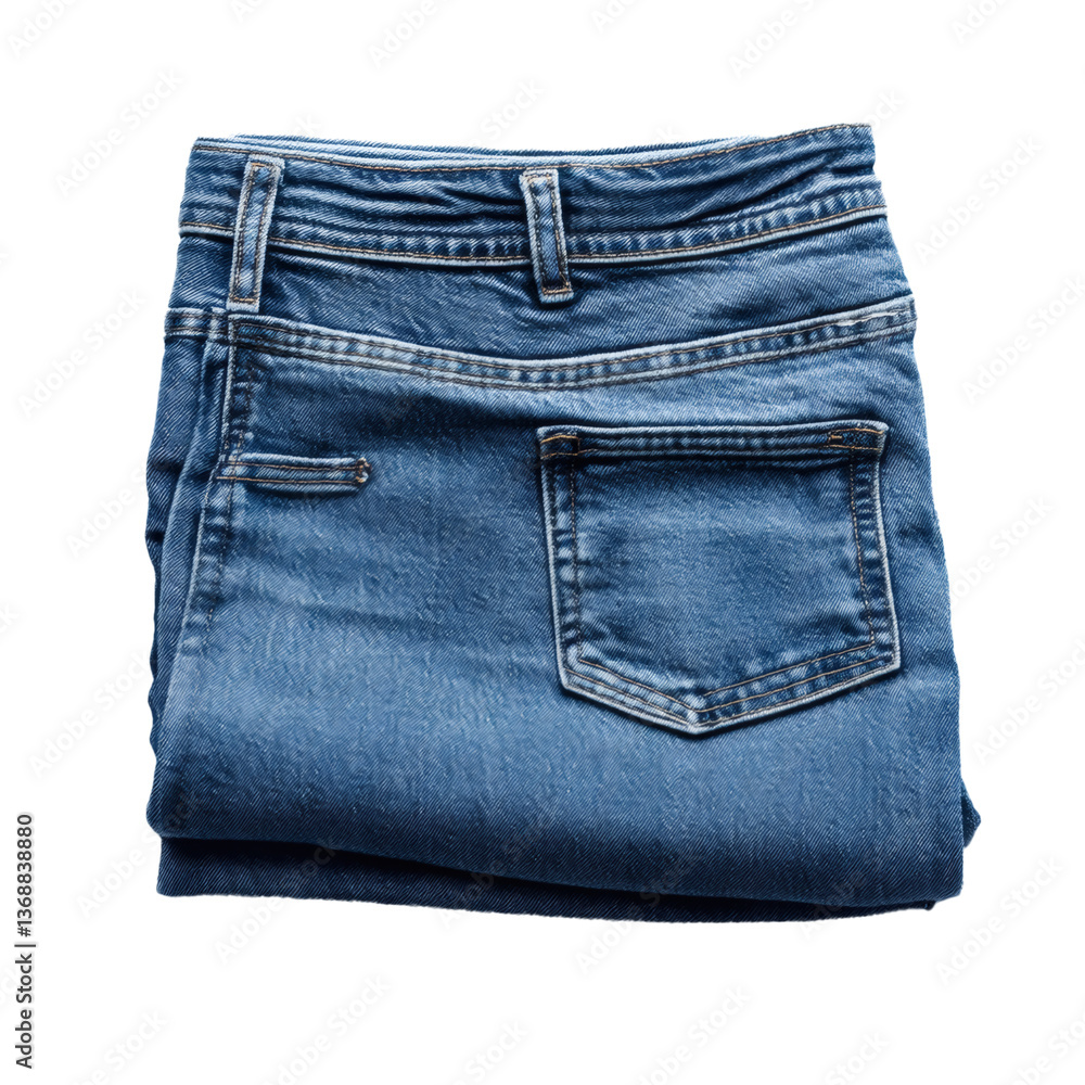 Folded Blue Denim Jeans - Isolated on Transparent Background Folded Blue Denim Jeans - Isolated on Transparent Background