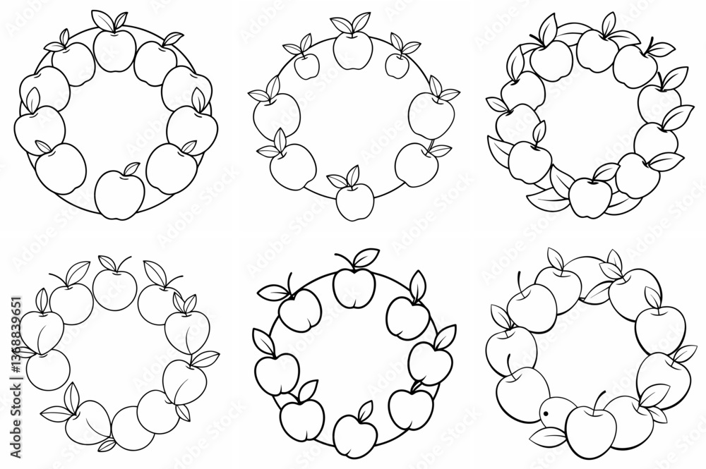 Wreath of Paradise Apples Outline Coloring Page Line Art Drawing Set Wreath of Paradise Apples Outline Coloring Page Line Art Drawing Set