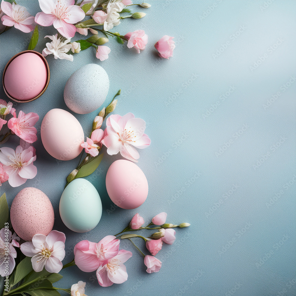 easter eggs spring flowers light pastel textured background easter eggs spring flowers light pastel textured background