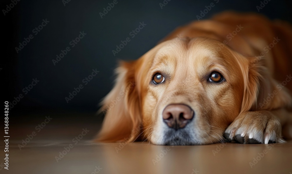 A beautiful golden retriever is resting its head on the floor, looking sweetly into the camera. A beautiful golden retriever is resting its head on the floor, looking sweetly into the camera.