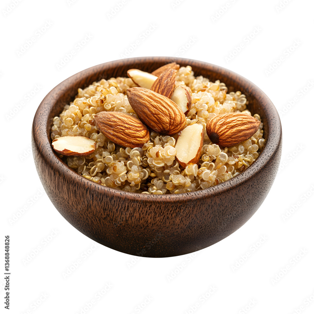 Quinoa Breakfast Bowl with Honey and Almonds Isolated on Transparent Background Quinoa Breakfast Bowl with Honey and Almonds Isolated on Transparent Background