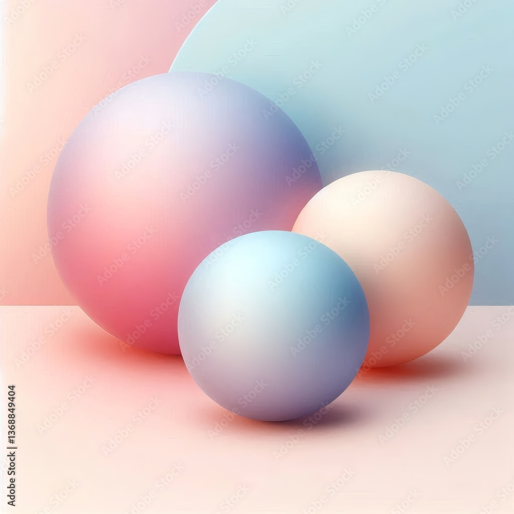 Fototapeta premium Minimalist Abstract Spheres with Soft Pastel Gradient, Modern 3D Spheres with Dreamy Gradient Colors, Futuristic Abstract Composition of Colorful Spheres, Elegant Pastel Spheres in a Contemporary 