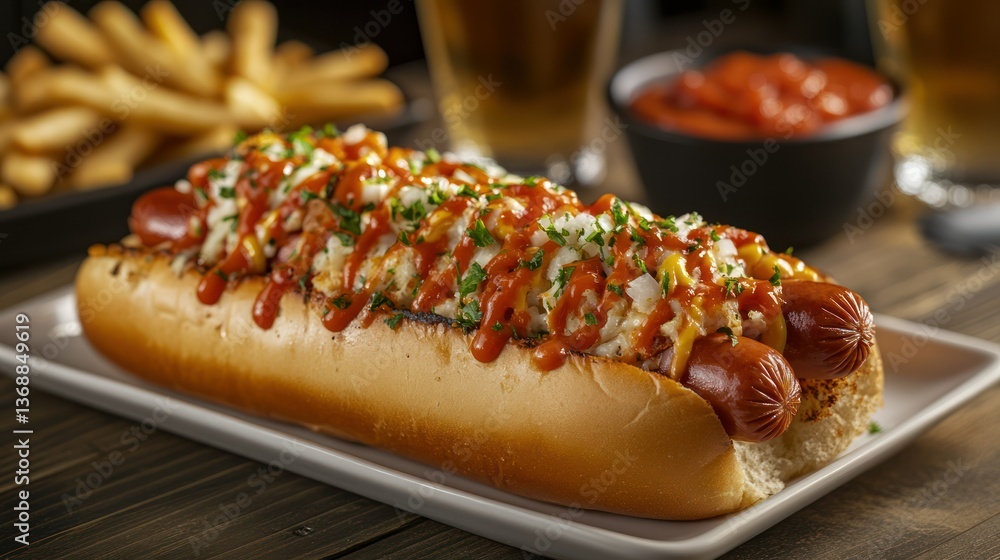 Gourmet Double Hot Dog with Toppings Gourmet Double Hot Dog with Toppings
