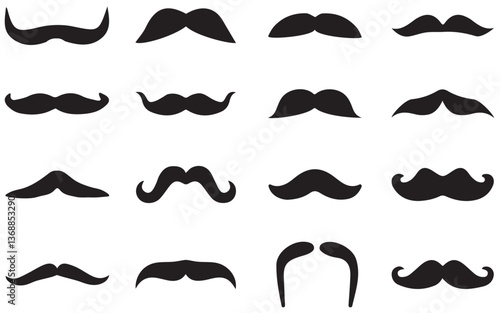 Collection of black moustache. Black moustaches set. Mustache silhouettes. set of mustaches