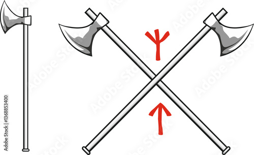 crossed Viking battle axes with Scandinavian runes Algiz - protection and Tiwaz - warrior