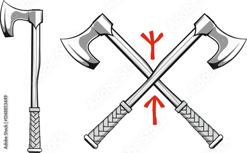 crossed Viking battle axes with Scandinavian runes Algiz - protection and Tiwaz - warrior