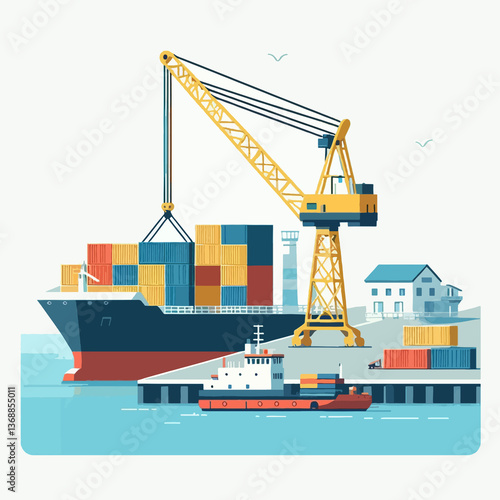 A large crane is lifting a ship out of the water