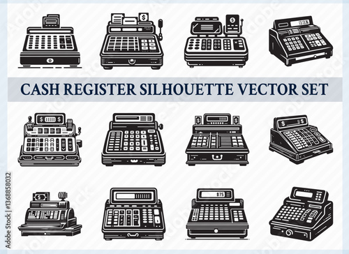 Black Silhouette of a Cash Register on White Background for Retail and Business-Themed Designs