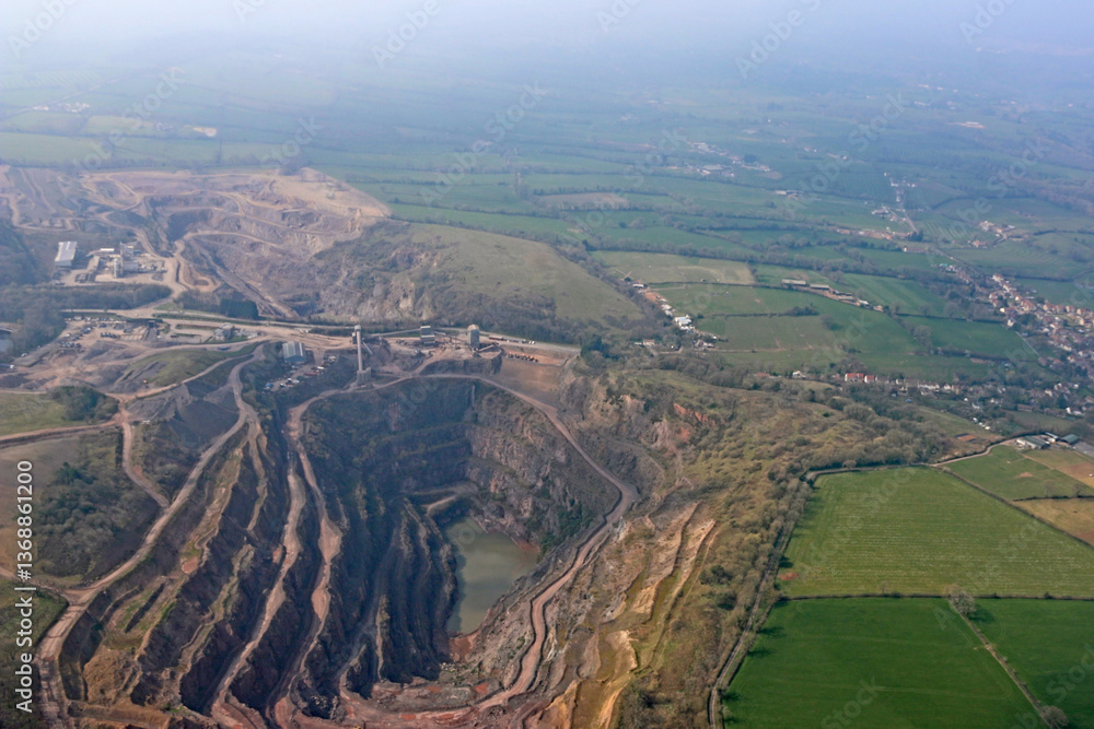 Fototapeta premium Aerial view of Halecombe quarry in Somerset 
