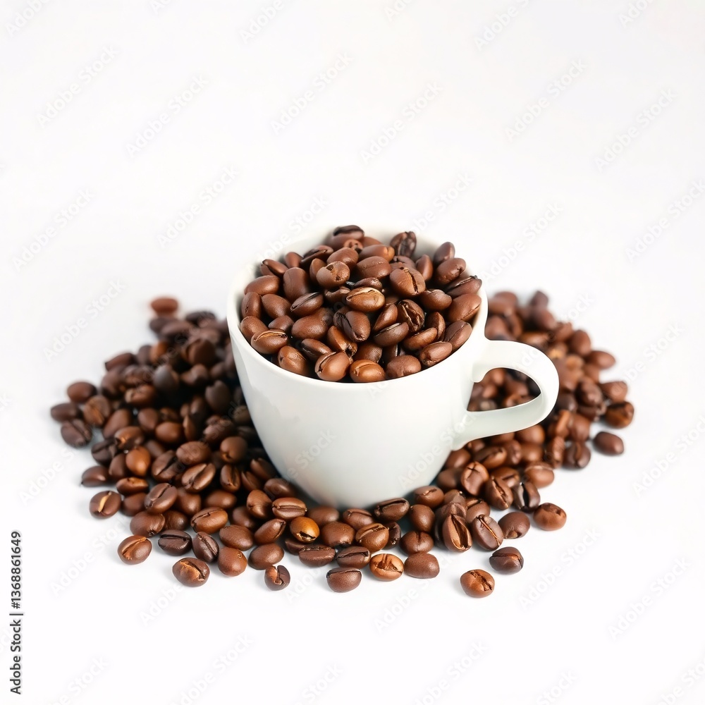 Coffee beans in a white cup on a white background Coffee beans in a white cup on a white background