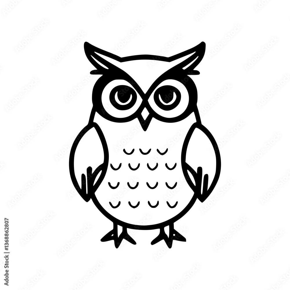 Cartoon owl sitting on a branch with big eyes and feathers, designed in a cute and simple illustration style Cartoon owl sitting on a branch with big eyes and feathers, designed in a cute and simple illustration style