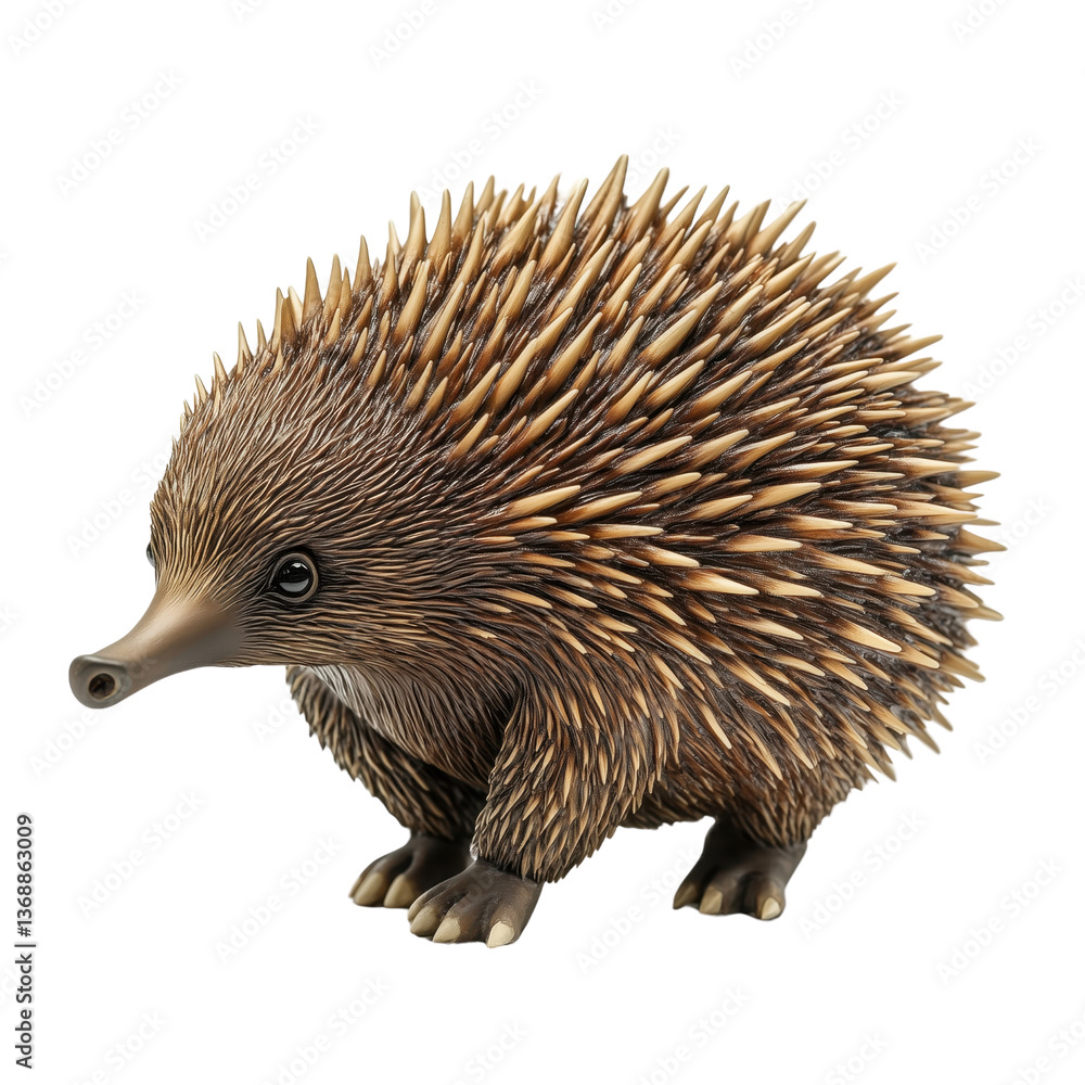 An Echidna with Distinct Features and Quills Isolated on a Transparent Background