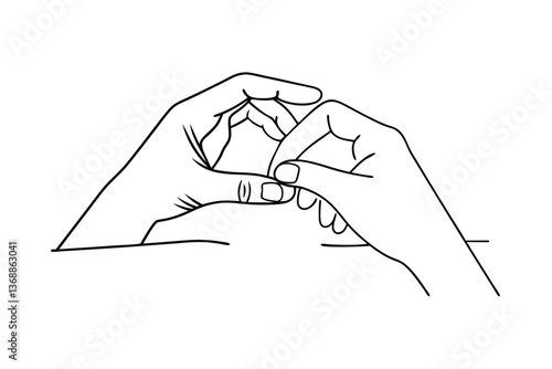 Interlocking Fingers, Hand Gesture, Yoga Mudra, Two Hands, Close Up, Line Drawing, 