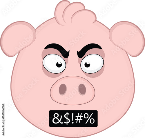 vector illustration emoji character face pig cartoon, with angry expression and insult censure