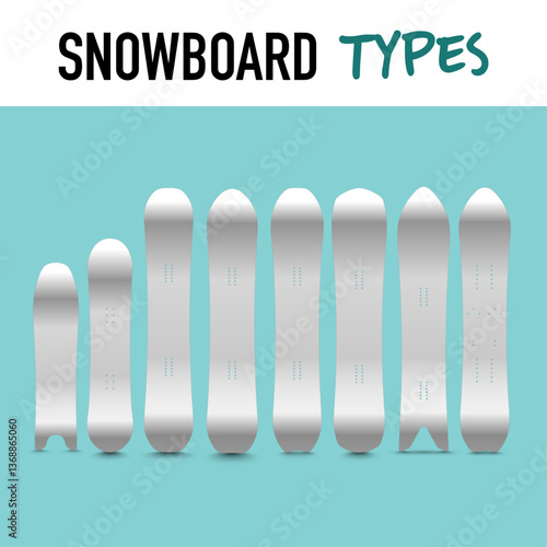 Illustration of diferent snowboards types  