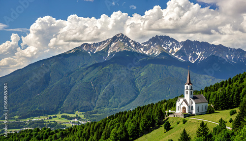 Le paysage magnifique d'une église dans les montagnes.