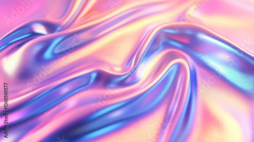 Wallpaper Mural Iridescent, flowing fabric with holographic pink, blue, and gold colors. Torontodigital.ca