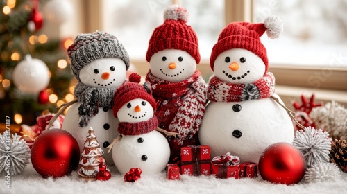 Wallpaper Mural An Stock image of a snowman family making a snow-woman, set against a transparent background Torontodigital.ca