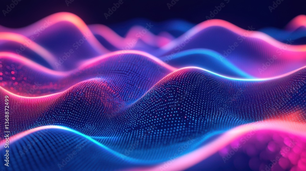 Fototapeta premium Abstract Neon Wave Background Pink, Blue, Digital Landscape, Data Flow, Futuristic Design