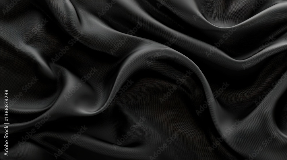 Beautiful stylish black background with developing, flying cloth. Black background with drapery and folds of silk. Smooth elegant black silk or satin texture. Luxury background. Beautiful stylish black background with developing, flying cloth. Black background with drapery and folds of silk. Smooth elegant black silk or satin texture. Luxury background.