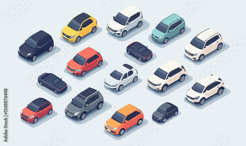 Colorful Isometric Car Set Vector Illustration for Transportation Design Projects