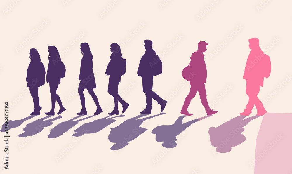 Obraz premium Silhouettes with Conflicting Shadows Depicting Multiple Perspectives Minimalist Vector