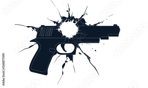 Pistol Silhouette with Bullet Hole and Cracked Target Design for Shooting Themes