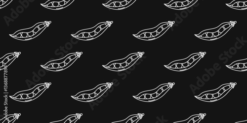 Repeating patterns of pea pods with DNA designs in a modern graphic style on a dark background