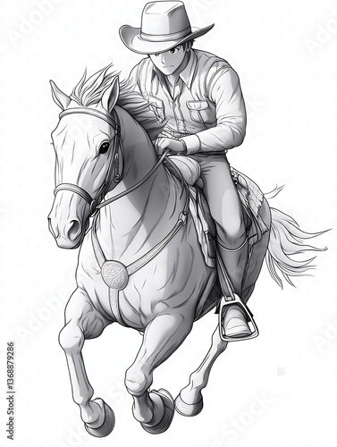 Cowboy Riding Horse - Sketch