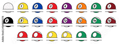Billiard Pool Ball Horizontal Split Label Template Clipart Set