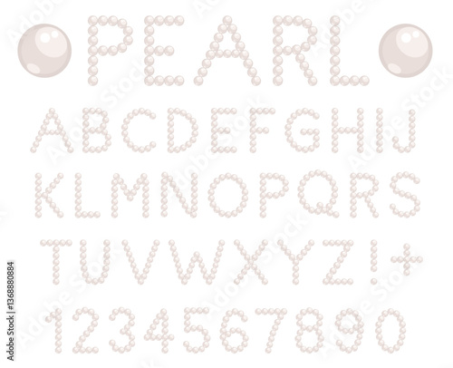 Decorative Beaded Pearl Gemstone Alphabet Letter and Number Clipart Set on a Transparent Background	