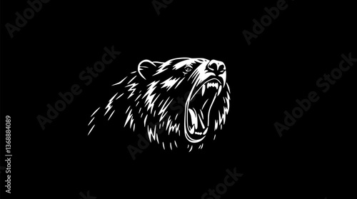 Outline of a roaring grizzly bear minimal strong and fierce animal vector design