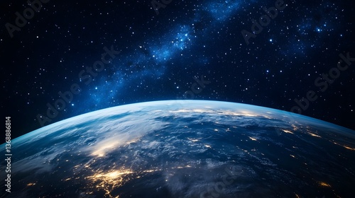 Fototapeta Naklejka Na Ścianę i Meble -  Earth seen from space with Milky Way