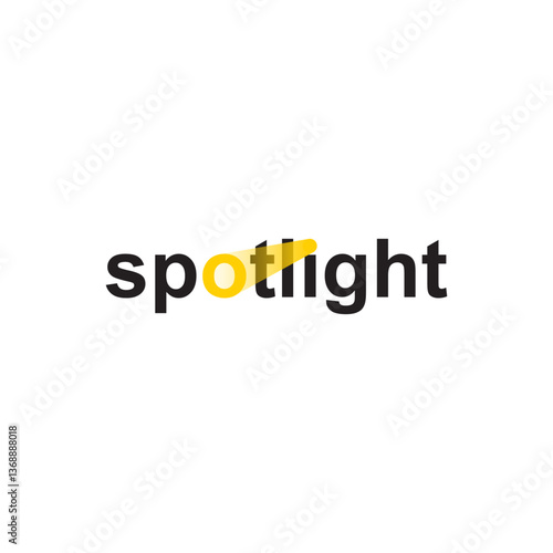 Vector modern spotlight inscription logo. Black and yellow anstract  searchlight lettering. Minimal floodlight mark with negative space isolated on white background