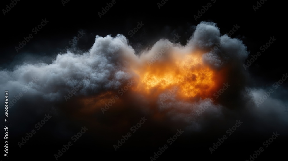 Fototapeta premium Fiery explosion engulfed in dark smoke