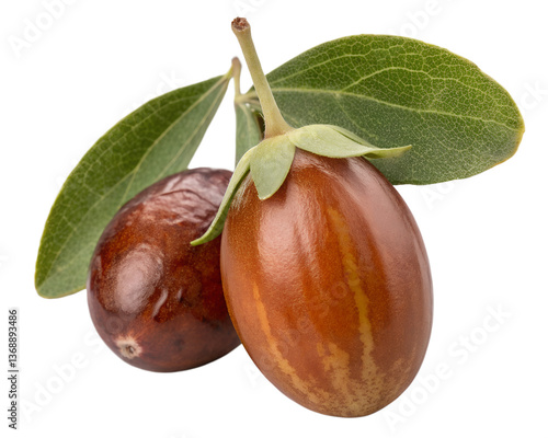 Tableau sur toile Rich, earthy argan fruits glistening under soft light, nestled amongst vibrant green leaves, a symbol of nature's bounty and beauty