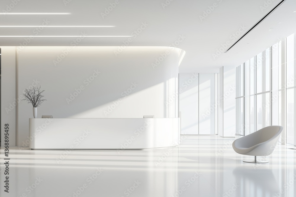 Fototapeta premium White rectangular reception desk standing in empty room