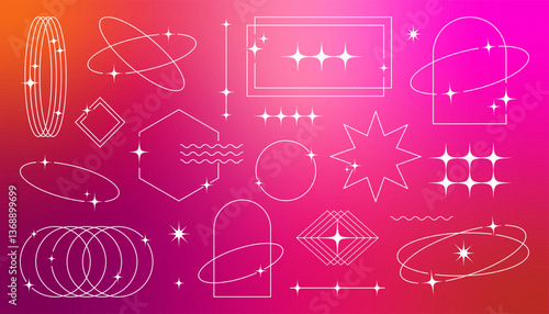 Creative abstract line composition with geometric patterns, curved frames, and brutalist aesthetic details for futuristic and modern graphic design projects