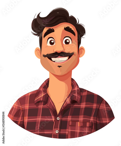 Happy Hispanic man with a mustache smiling in a casual setting during a sunny afternoon outdoors