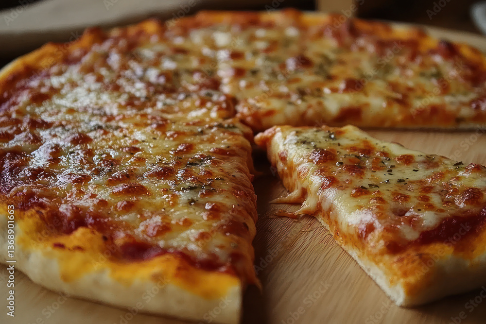 A close-up shot of a delicious, cheesy pizza on a wooden cutting board. A close-up shot of a delicious, cheesy pizza on a wooden cutting board.