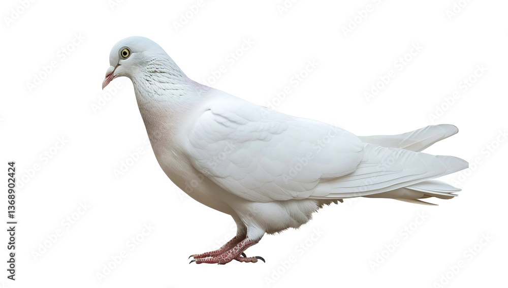Naklejka premium Beautiful full-body white dove isolated on a transparent background, PNG file. White free-flying