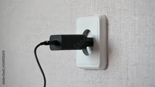 video in 4K format, plug is inserted into the socket and removed, connecting the phone, charging gadgets, turning on home appliances