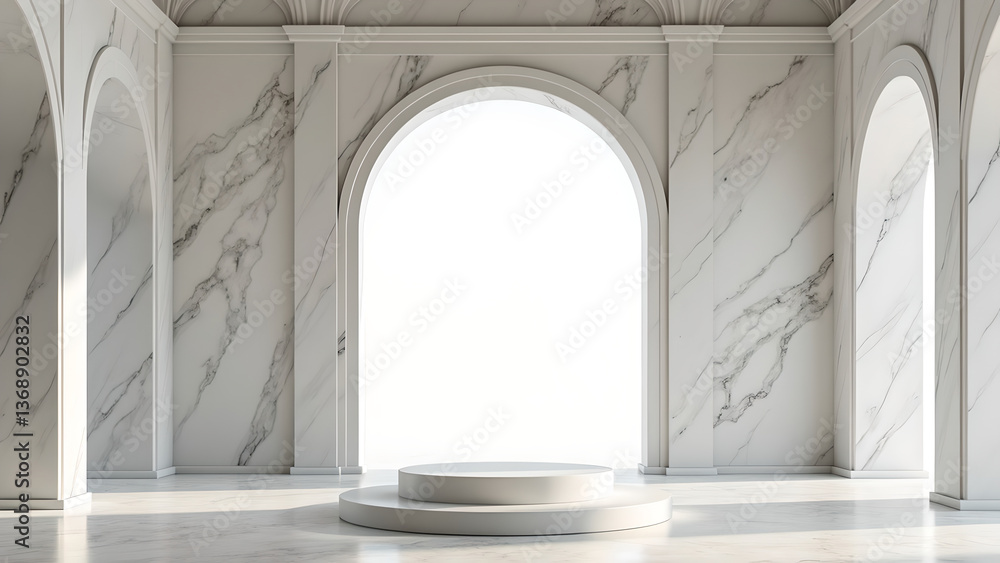 Fototapeta premium Marble Archway for Podium with Blue Background 