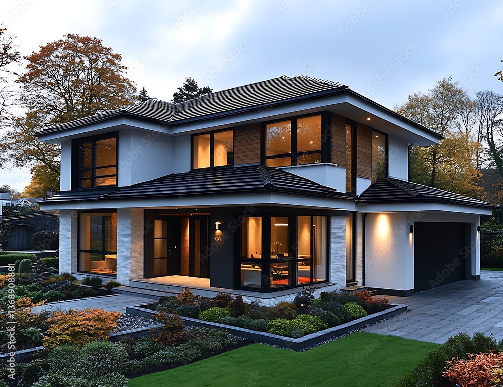 Fototapeta premium Modern Luxury Home at Dusk
