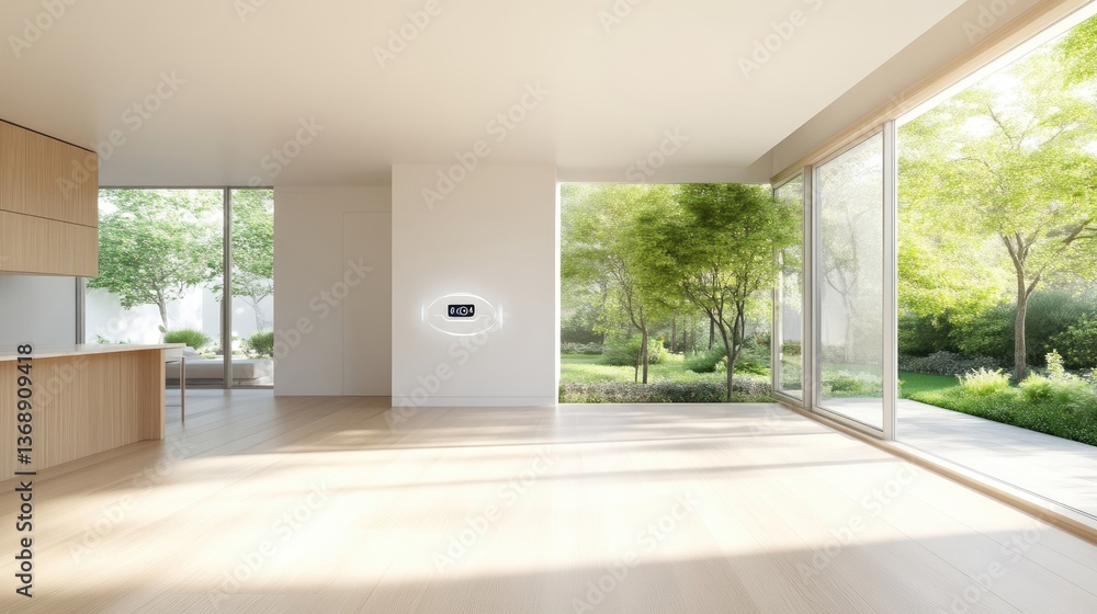 Modern, spacious open-plan living area with garden views Modern, spacious open-plan living area with garden views