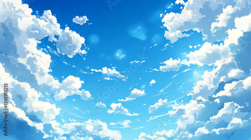 A vector background depicting a bright blue sky with scattered clouds, capturing the essence of a sunny winter morning, a serene summer afternoon, or a crisp spring day