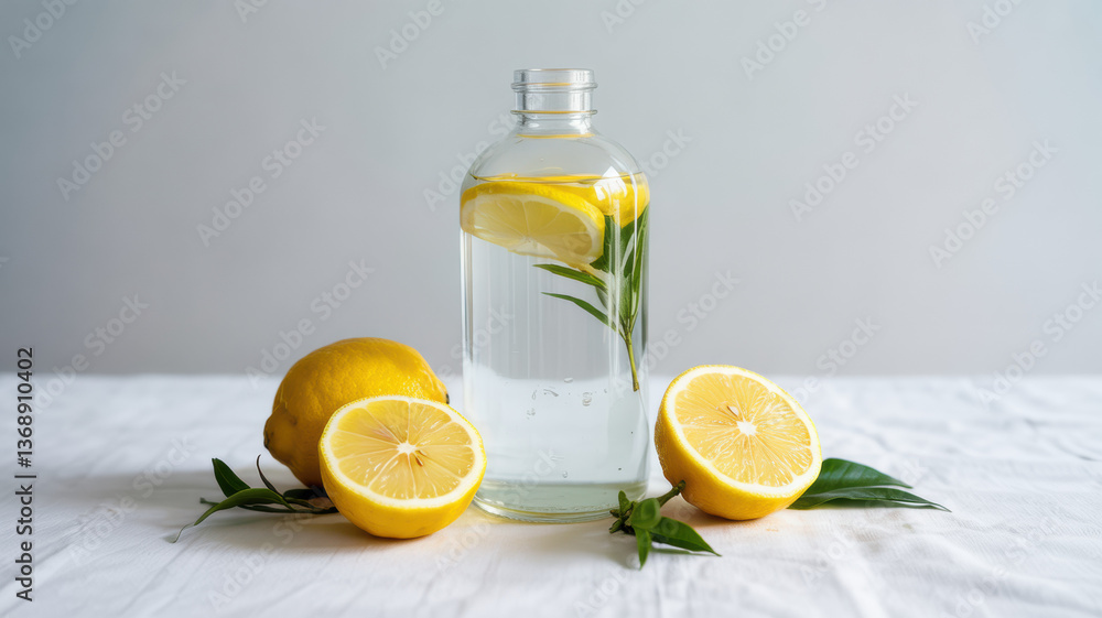 Lemon Infused Water in Minimalist Bottle with Fresh Lemons Lemon Infused Water in Minimalist Bottle with Fresh Lemons