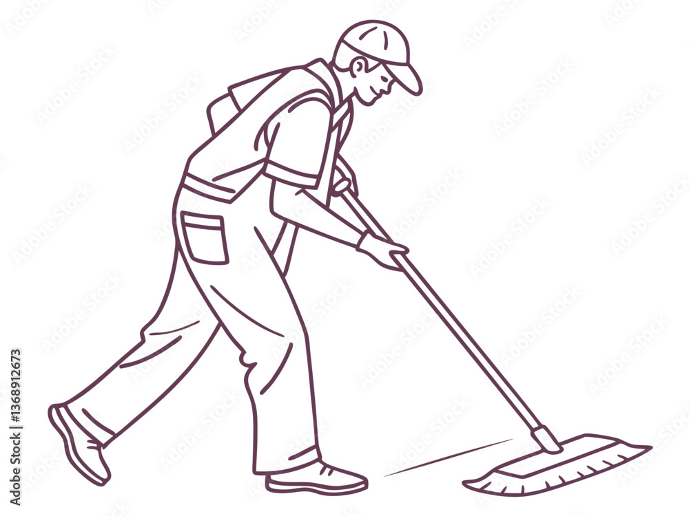 Cleaning the Floor: Janitor Mopping Vector Art Design Cleaning the Floor: Janitor Mopping Vector Art Design