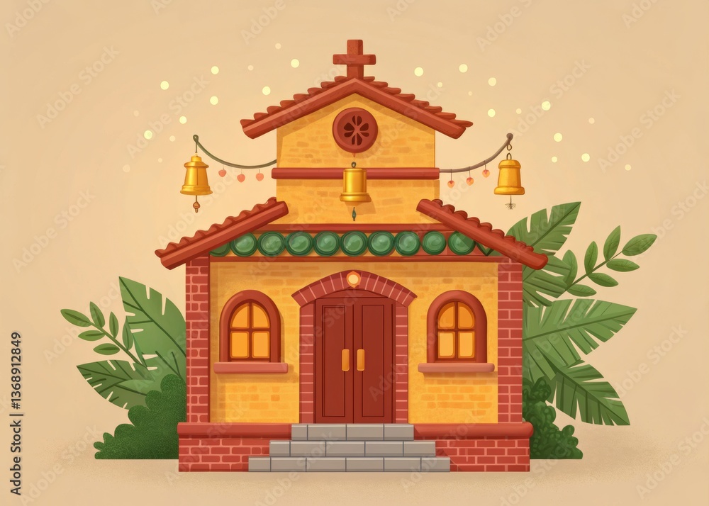 Obraz premium Colorful Illustration of a Charming Little Mandir
